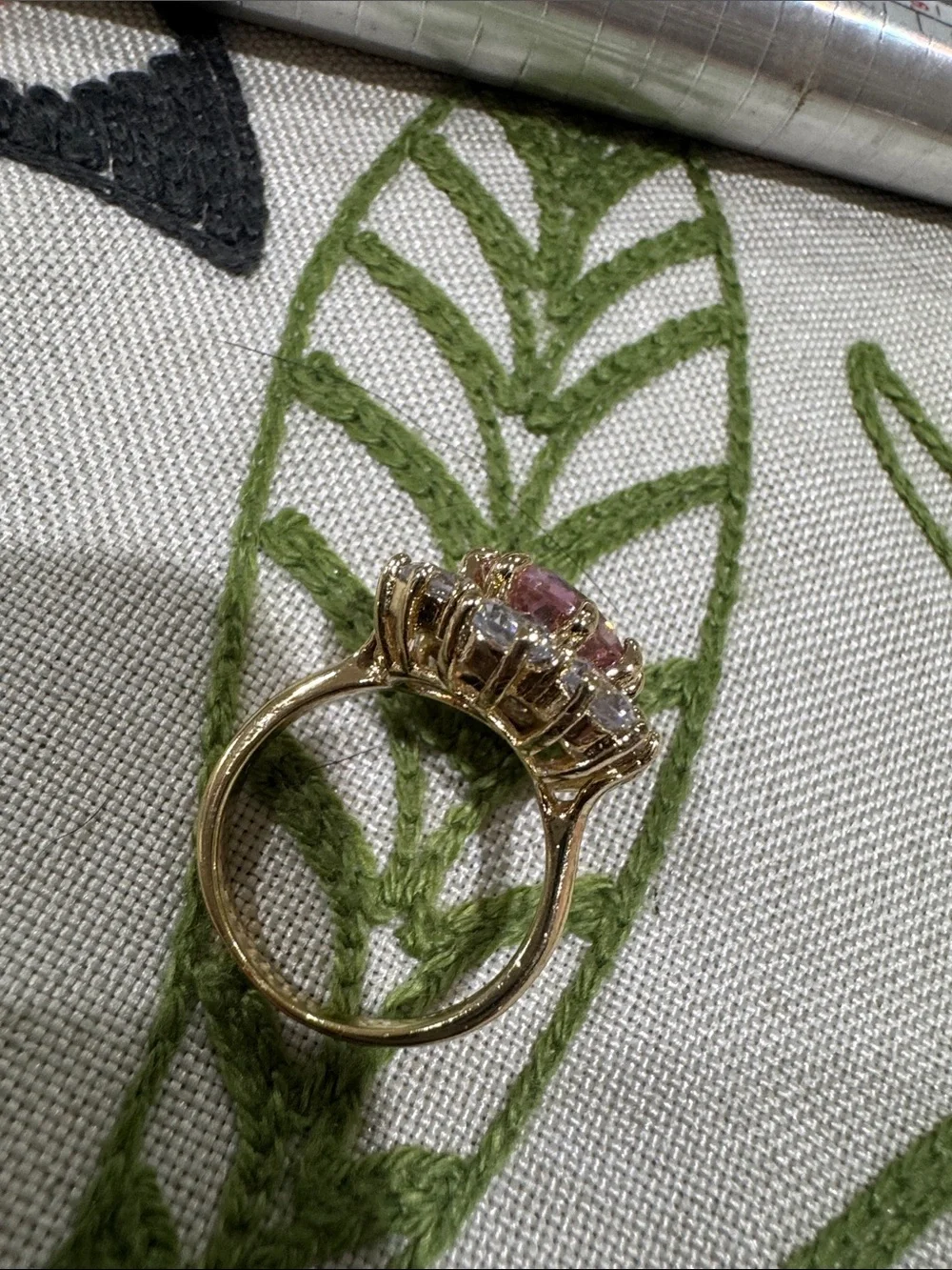 Elegant Pink Flower Halo Ring with Clear Accents